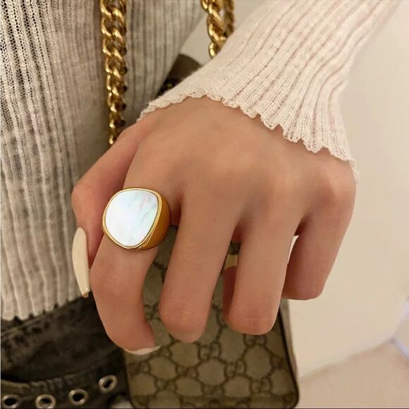 - #8 925 Gold Over Sterling Silver Geometric Ring - Picture 2 of 5